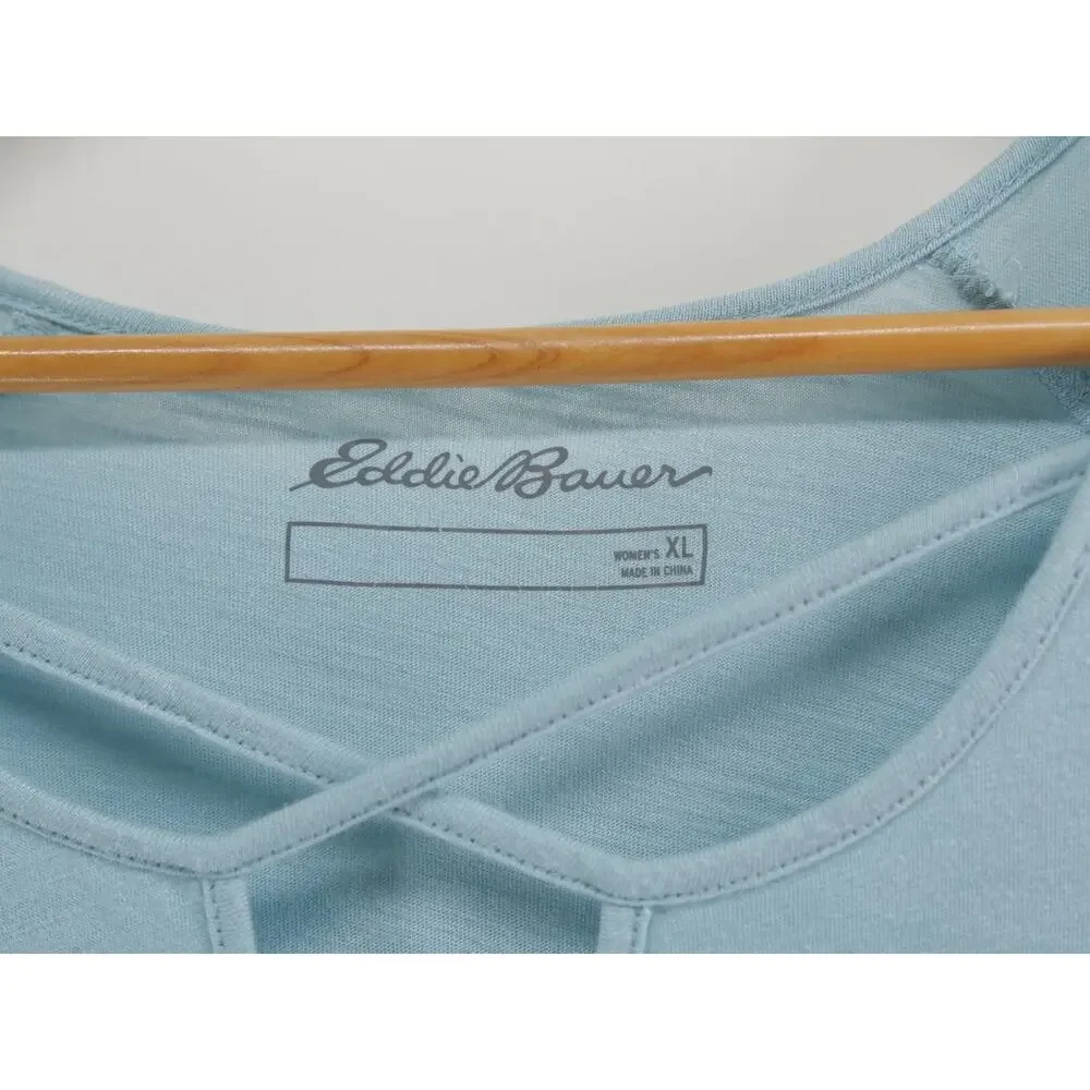 2 Eddie Bauer Modal Tunic Top Crisscross Front 3/4 Sleeve Cotton Black Blue XL - Picture 12 of 13